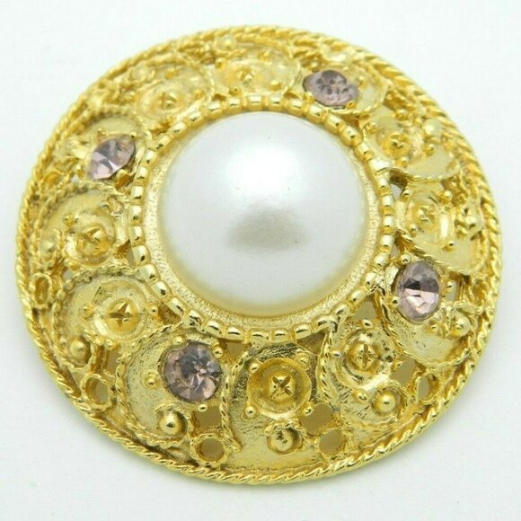 Pink Rhinestone Faux Pearl Round Medallion - Picture 1 of 4